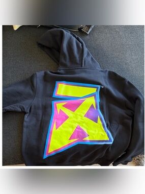 Off-White  Black Hoodie with Neon Arrow Graphic